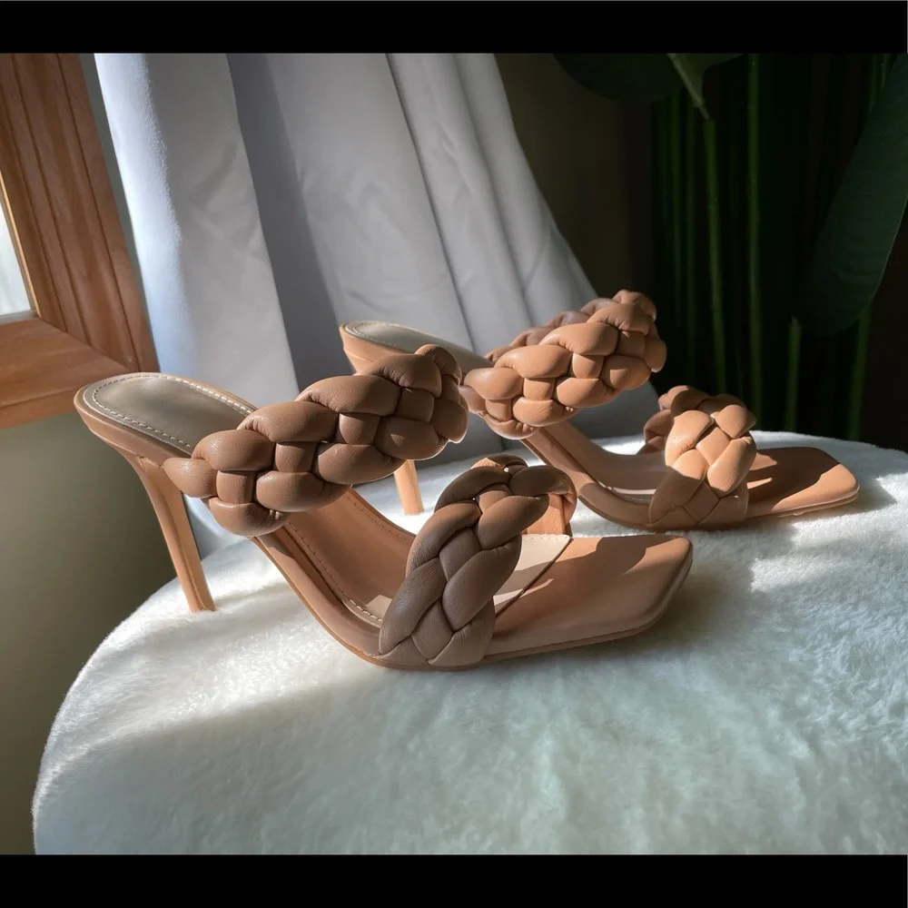 Women’s Square Toe Double Braided Strap Sandal Mules - Picture 4 of 4